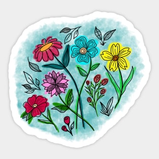 A BUNCH OF PRETTY COLORFUL FLOWERS _ DOODLES AND WATERCOLORS Sticker